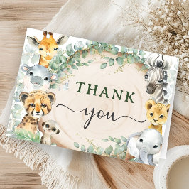 Safari Animals Baby Shower Jungle Folded Thank You Tack Kort