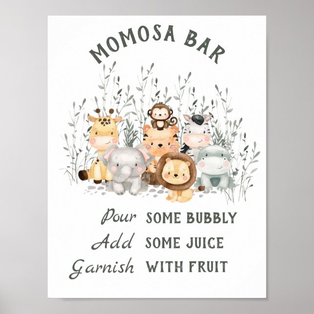 Safari Animals Baby Shower Momosa Pub Poster (Framsidan)