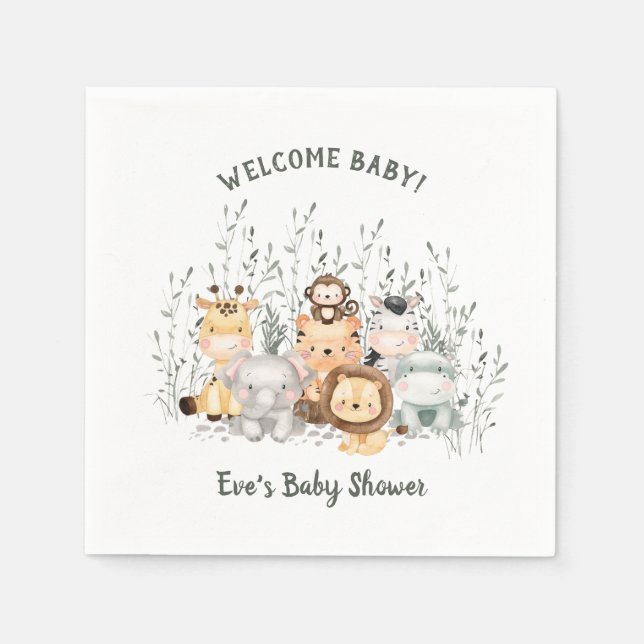 Safari Animals Baby Shower Napkins Pappersservett (Framsidan)