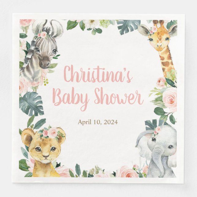 Safari Animals Baby Shower Napkins Pappersservett (Framsida)