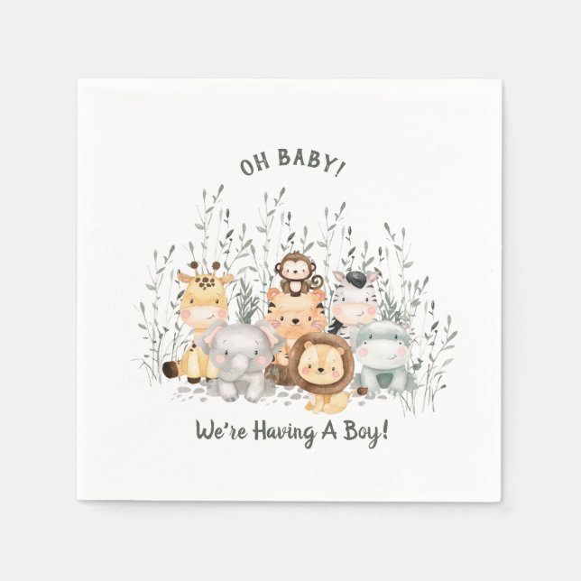 Safari Animals Baby Shower Napkins Pappersservett (Framsidan)