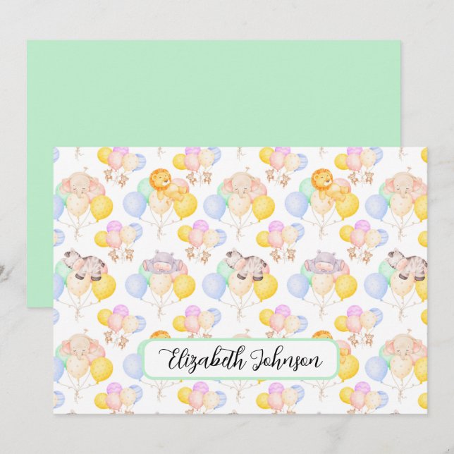 Safari Animals Baby Shower Note Card Anteckningskort (Fram/baksida)