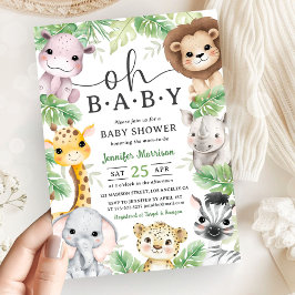 Safari Animals Baby Shower Oh Baby Cute Jungle  Inbjudningar