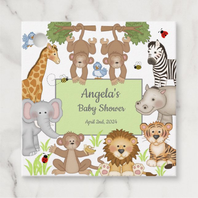 Safari Animals Baby Shower Party Gift Gåvor Etiketter (Framsida)