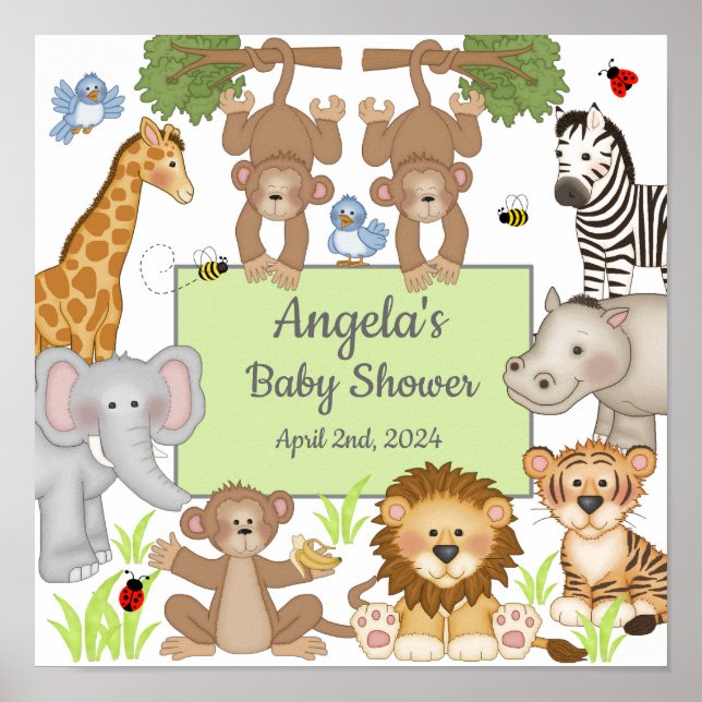 Safari Animals Baby Shower Party Poster (Framsidan)