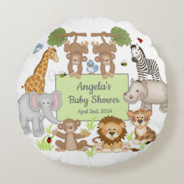 Safari Animals Baby Shower Party Rund Kudde