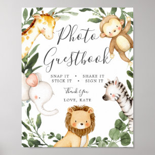 Safari Animals Baby Shower Photo Guestbook-tecken Poster