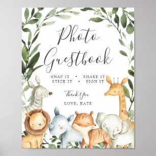 Safari Animals Baby Shower Photo Guestbook-tecken Poster