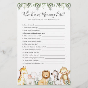 Safari Animals Baby Shower som känner Mamma bäst