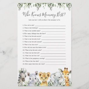 Safari Animals Baby Shower som känner Mamma bäst