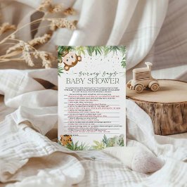 Safari Animals Baby Shower Survey säger Spelkort