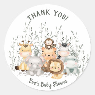 Safari Animals Baby Shower Tack Classic Round Runt Klistermärke