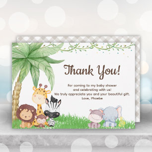 Safari Animals Baby Shower Tack du Cards Inbjudningar