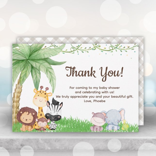 Safari Animals Baby Shower Tack du Cards Inbjudningar (Safari Animals Baby Shower Thank You Cards)