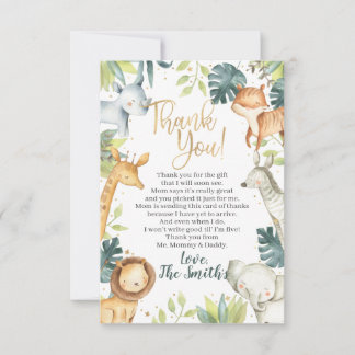Safari Animals Baby Shower Tack du Cards Kort