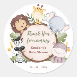 Safari Animals Baby Shower Tack Favor Runt Klistermärke