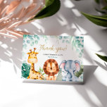 Safari Animals Baby Shower Tack för kortet<br><div class="desc">Vi presenterar vårt Safari Animals Tack Baby Shower Card! Ett hjärtligt tack till dina gäster med det här charmerande kortet. Designad med safaridjur, inklusive elefanter, lejon, giraffer och apor, tillför den en aning djungelinspirerad charm till din babydusch. Oavsett om du firar en pojke, flicka eller en babydusch i gender neutralt...</div>