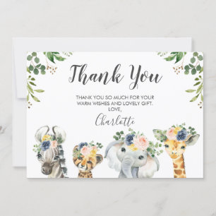 Safari Animals Baby Shower Tack för kortet Inbjudningar