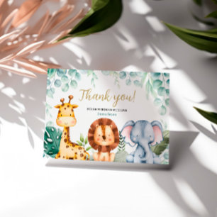 Safari Animals Baby Shower Tack för kortet Kort