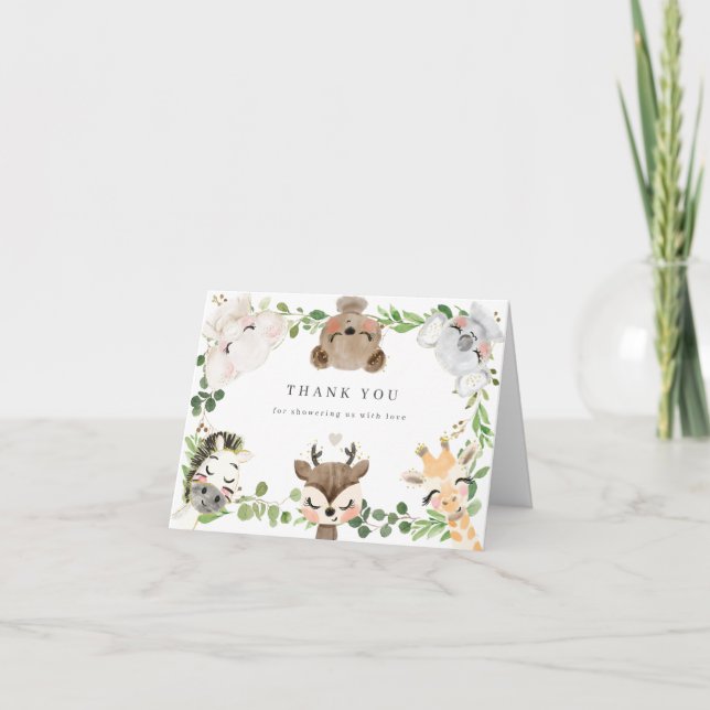 Safari Animals Baby Shower Thank You Card Tack Kort (Framsida)