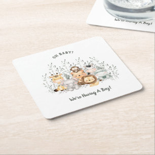 Safari Animals Baby Shower Underlägg Papper Kvadrat