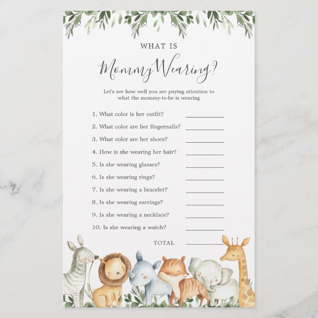 Safari Animals Baby Shower What is Mamma Wearing (Framsida)