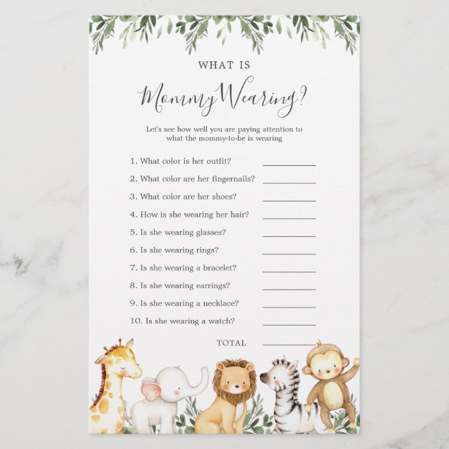 Safari Animals Baby Shower What is Mamma Wearing (Framsida)