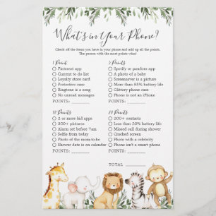 Safari Animals Baby Shower What's in Your Mobil