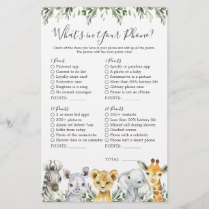Safari Animals Baby Shower What's in Your Mobil
