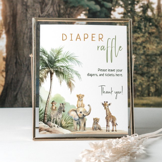 Safari Animals babyskor Diaper Raffle Sign Poster (Skapare uppladdad)