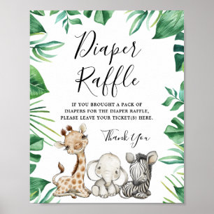 Safari Animals babyskor Diaper Raffle Sign Poster