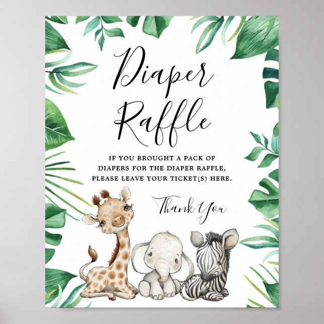 Safari Animals babyskor Diaper Raffle Sign Poster (Framsidan)