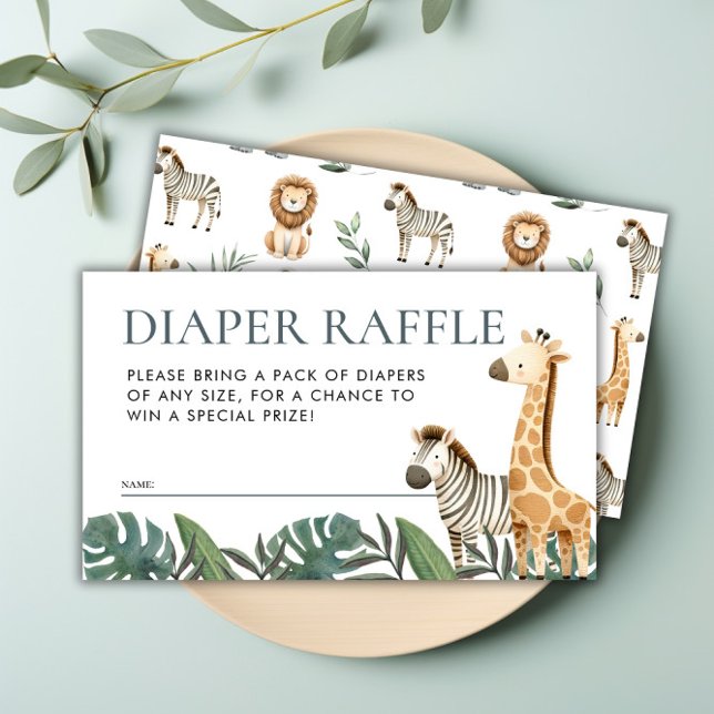 Safari Animals babyskor Diaper Raffle Tilläggskort (Safari Animals Baby Shower Diaper Raffle Enclosure Card)