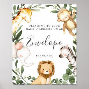 Safari Animals babyskylt med Adress-kuvert Poster