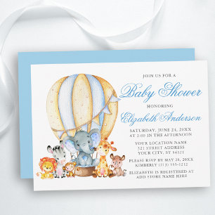 Safari Animals Ballon Baby Shower Blue Silver i Lu Inbjudningar