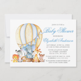 Safari Animals Ballon Blue Bow Baby Shower Luft Inbjudningar