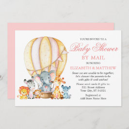 Safari Animals Balloon Rosa Baby Shower by Mail Inbjudningar