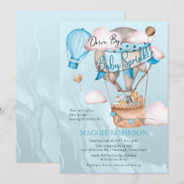 Safari Animals Balloons Drive by Boy Baby Sprinkle Inbjudningar