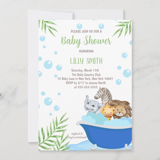 Safari Animals Bath Time Baby Shower-inbjudan Inbjudningar (Framsida)