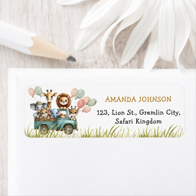 Safari Animals Birthday Return-adressetikett Returadress Etikett (Insitu)