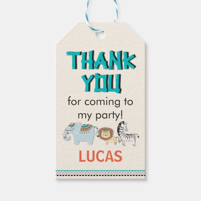 Safari Animals Birthday Tack Märkre Presentetikett (Framsidan)