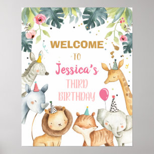 Safari Animals Birthday Välkommen Bord-tecken Poster
