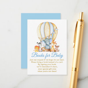 Safari Animals Blue Balloon Bokar for Baby Shower Tilläggskort