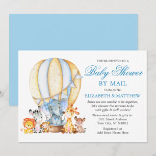 Safari Animals Blue Bow Balloon Shower by Mail Inbjudningar