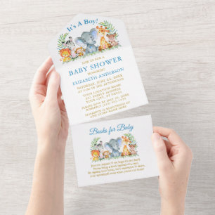 Safari Animals Blue Guld Baby Shower and Bokar