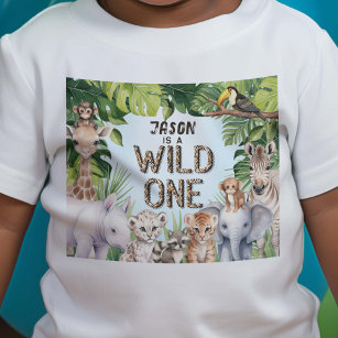 Safari Animals, Blue Vild One, Boy 1st-födelsedag T Shirt