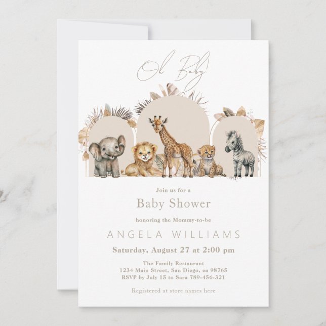 Safari Animals Boho Baby Shower med begäran om Bok Inbjudningar (Framsida)