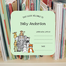 Safari Animals Bookplate-dekaler för babyskor Fyrkantigt Klistermärke