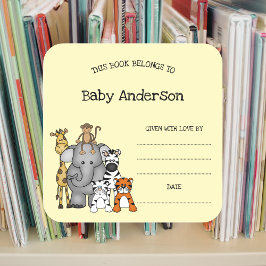 Safari Animals Bookplate-dekaler för babyskor Fyrkantigt Klistermärke