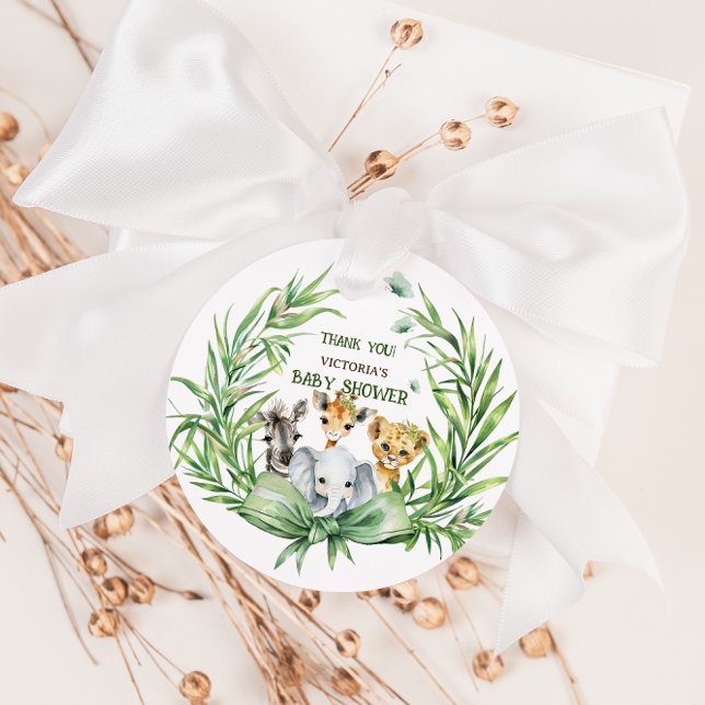 Safari Animals Bow Baby Shower Tack Gåvor Etiketter (Skapare uppladdad)